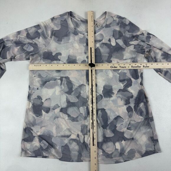 LOGO Lori Goldstein Mesh Button Shirt Cardigan Watercolor Nylon Blend Stretch L - Picture 2 of 11